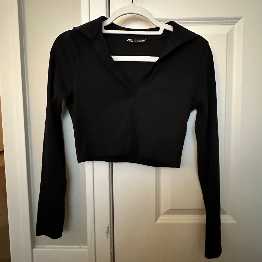 Zara Polo Neck Long Sleeve Crop Top